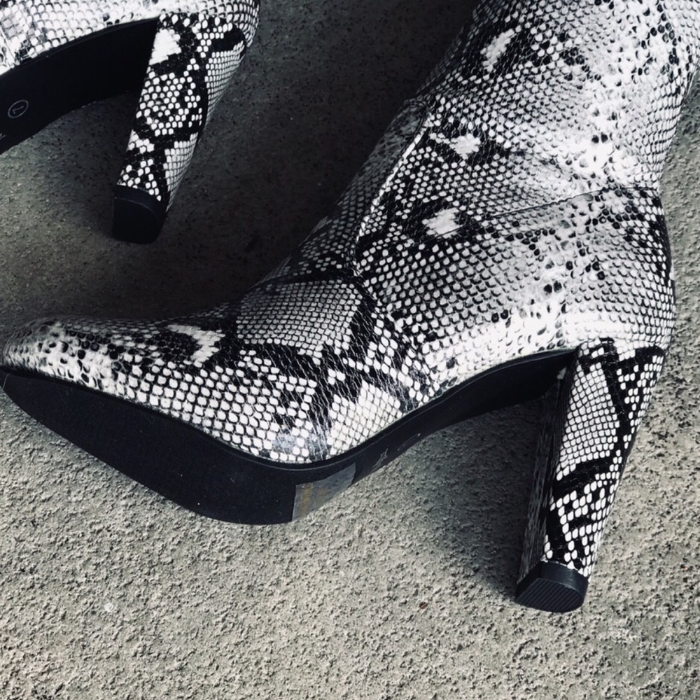 Snake Print Python Black Over The Knee Thigh Boots